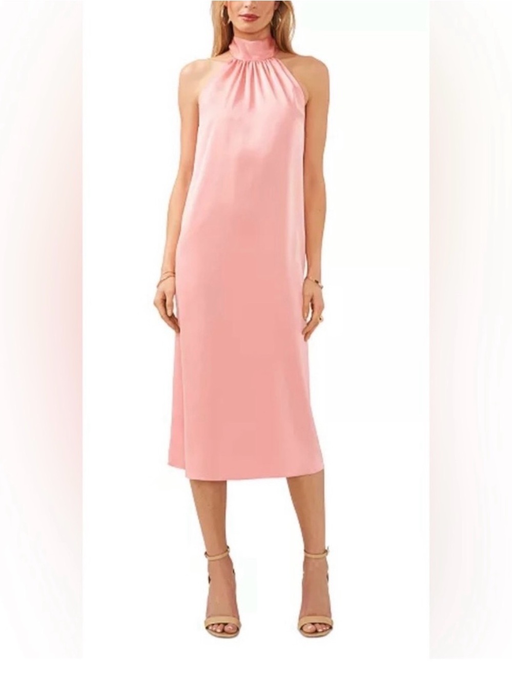 NWT 1.State Halter High Neck Pink Satin Midi Dress Size XL Wedding Cocktail